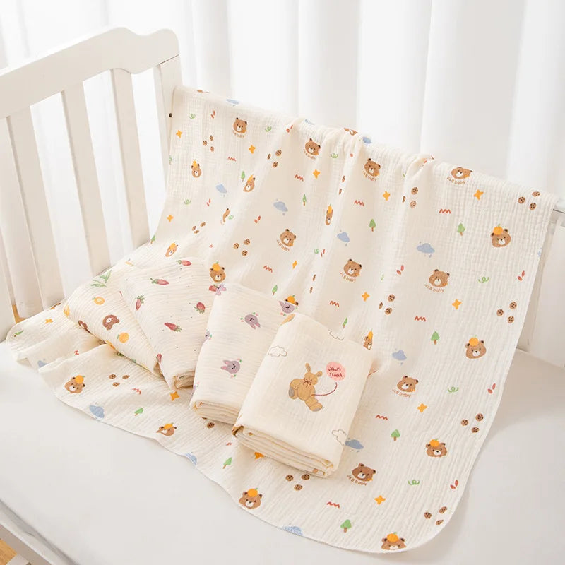 80*80 cm Decke Doppellagige Musselin Baby-Puckdecke Cartoon-Druck Weiche Neugeborenen Baumwolle Pucktuch Kinderwagen