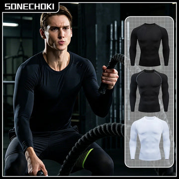 Kompressions-Laufshirt für Herren, schnell trocknend, langärmelig, Sportbekleidung für Herren, Fitness-T-Shirt, Training, Workout, Muskel-Top
