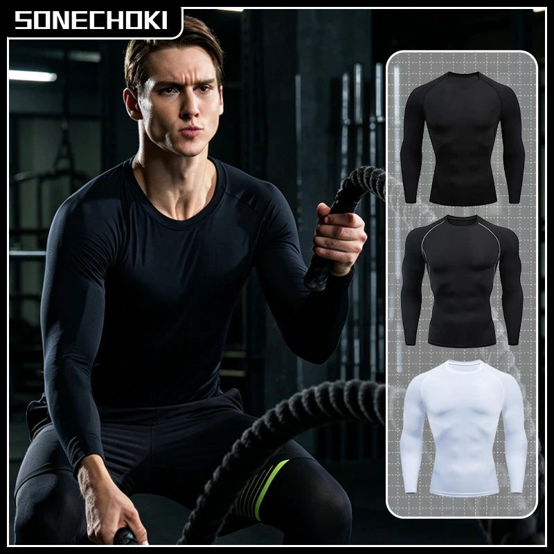 Kompressions-Laufshirt für Herren, schnell trocknend, langärmelig, Sportbekleidung für Herren, Fitness-T-Shirt, Training, Workout, Muskel-Top