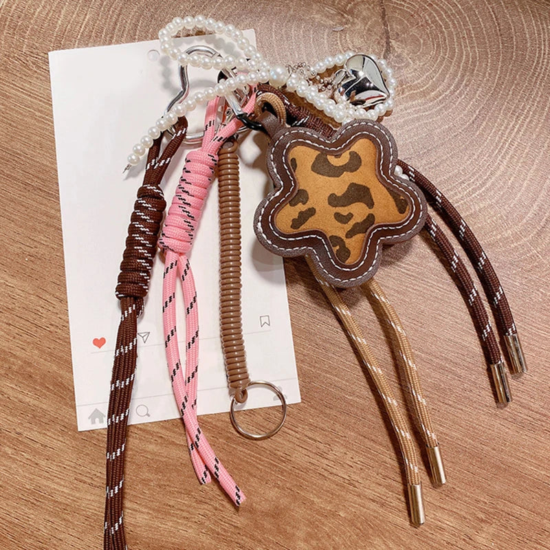 Leopard Fünfzackiger Stern Schlüsselanhänger Tasche Seil Charm Rucksack Tote Handtasche Geldbörse Y2K Ästhetische Taschenanhänger Trendiger Schlüsselanhänger