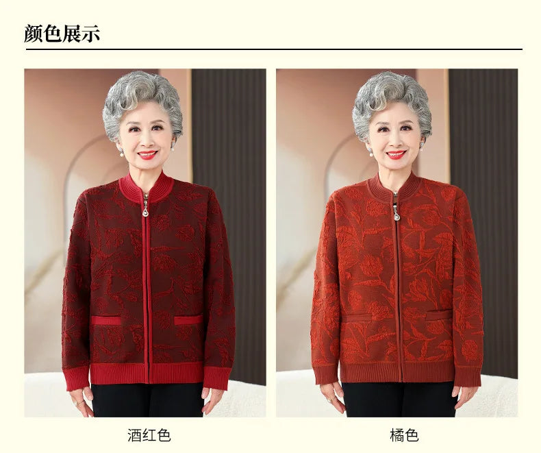 Plus Size Frauen drucken Strickjacke Mantel mittleren Alters Mutter schlanke Pullover Jacke Oma Winter Plüsch warme Kleidung