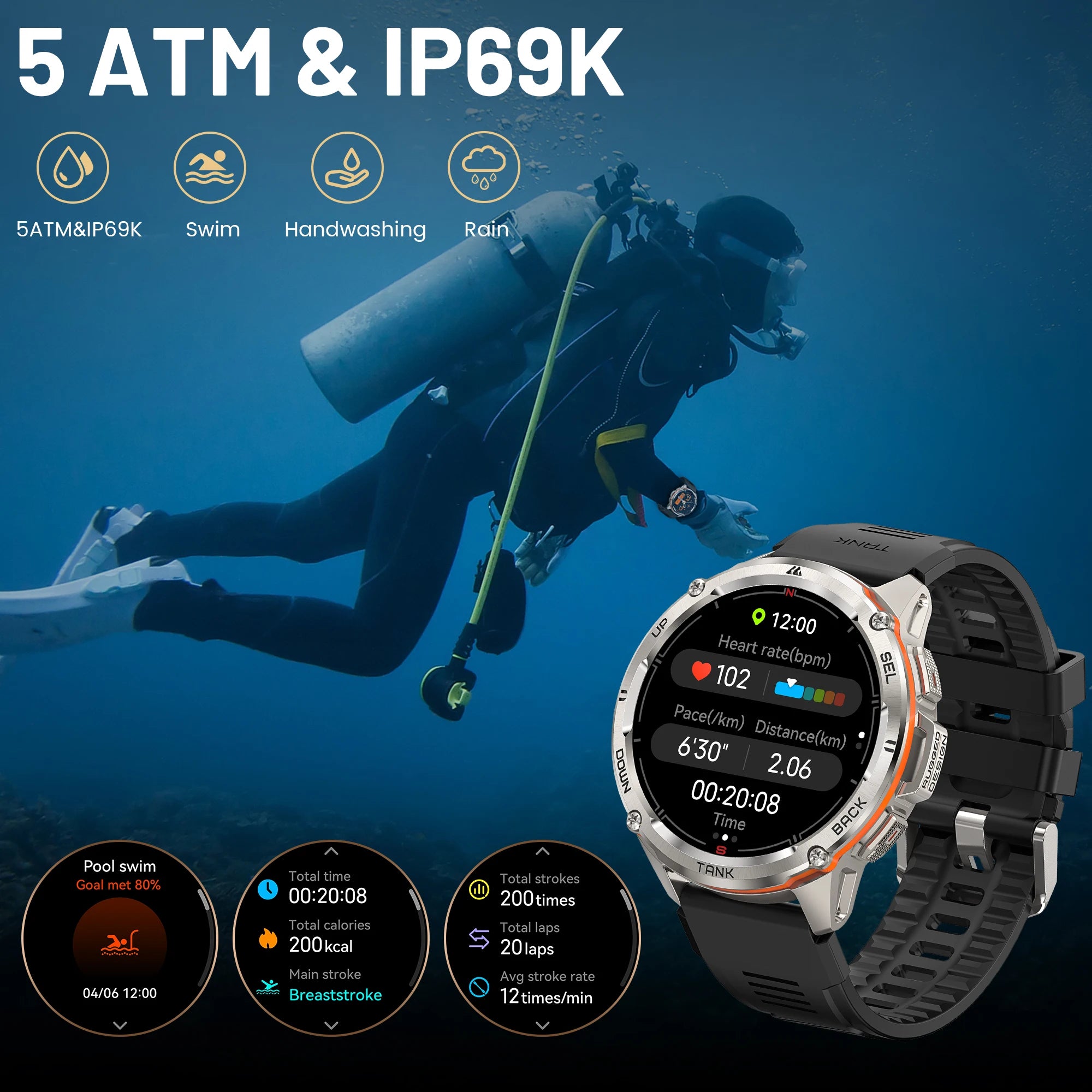 2025 KOSPET TANK T3 Ultra GPS Smart Uhr Für Männer Smartwatch Frauen 470 mAh Batterie Digitale Fitness AMOLED AOD Bluetooth uhren