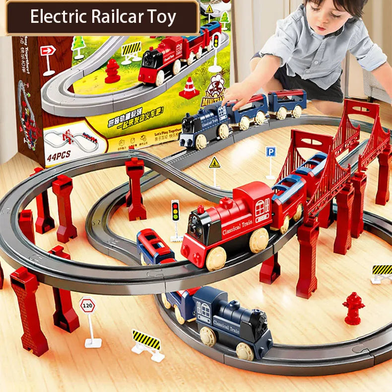 44 Teile/satz Elektrische Zug Track Sets Montage Schiene Zug Auto Spielzeug Junge Pädagogisches Simulation Modell Weihnachten Geburtstag Geschenk