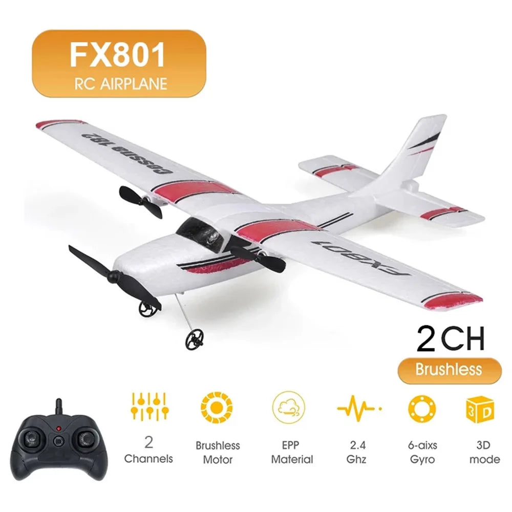 FX801 RC Flugzeug EPP Schaum 2,4G 2CH RTF Fernbedienung Spannweite Flugzeug Feste Spannweite Flugzeug Spielzeug Geschenke für Kinder Kinder