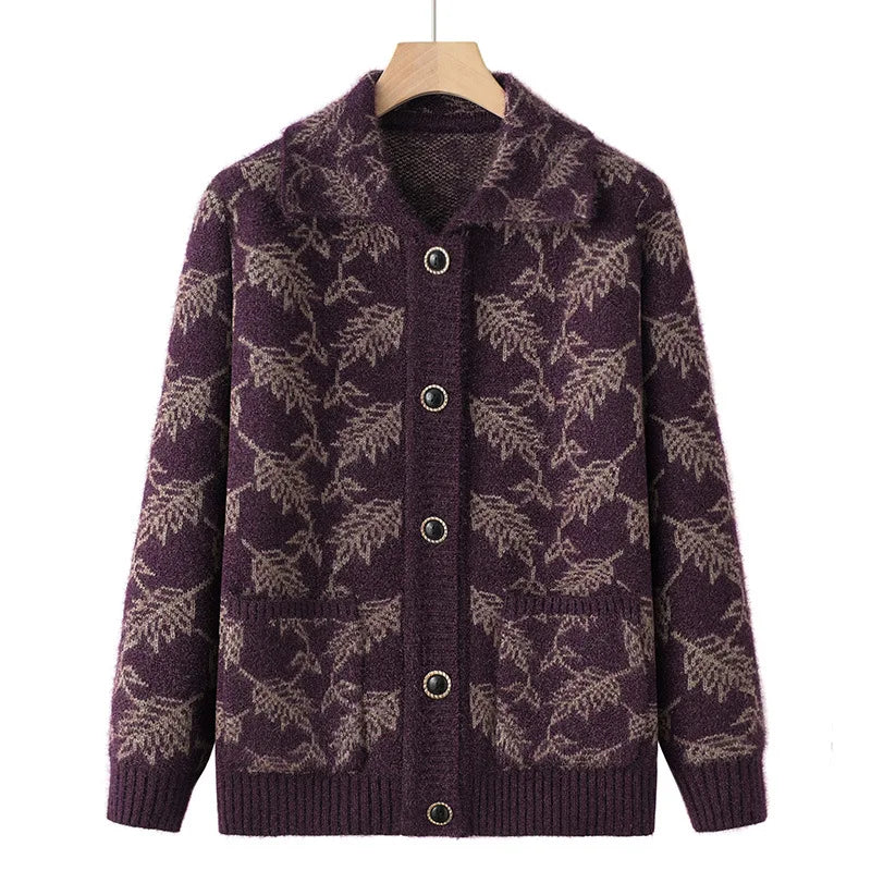Mode Oma Gestrickte Oberbekleidung Mantel Herbst Winter Verdicken Pullover Jacke Mittleren Alters Mutter Tops Frauen Strickjacke Mujer 4XL