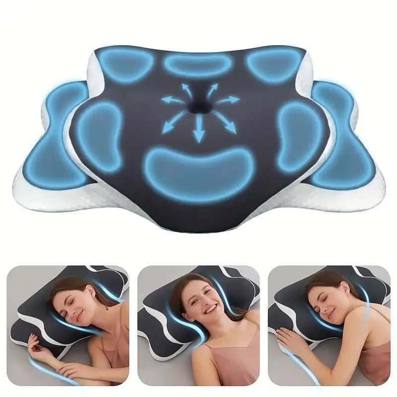 Ergonomisches Memory-Schaum Schmetterlings-Nackenkissen C-förmig Verstellbare Doppelhöhe Transparenter Bezug Unterstützung für Seiten-/Rücken-/Kissenliegeposition