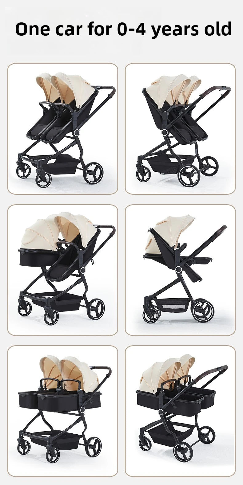 Integrierter Hochansicht-Kinderwagen für zwei Babys, kann sitzen oder liegen, ultraleichter, tragbarer, faltbarer Outdoor-Reisewagen