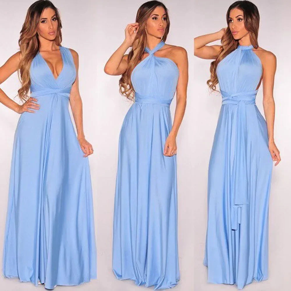Mode Multi-getragen V-ausschnitt Vestidos De Fiesta Frauen Lange Kleid Sexy Geschnallt Dame Sommer Maxi Kleid