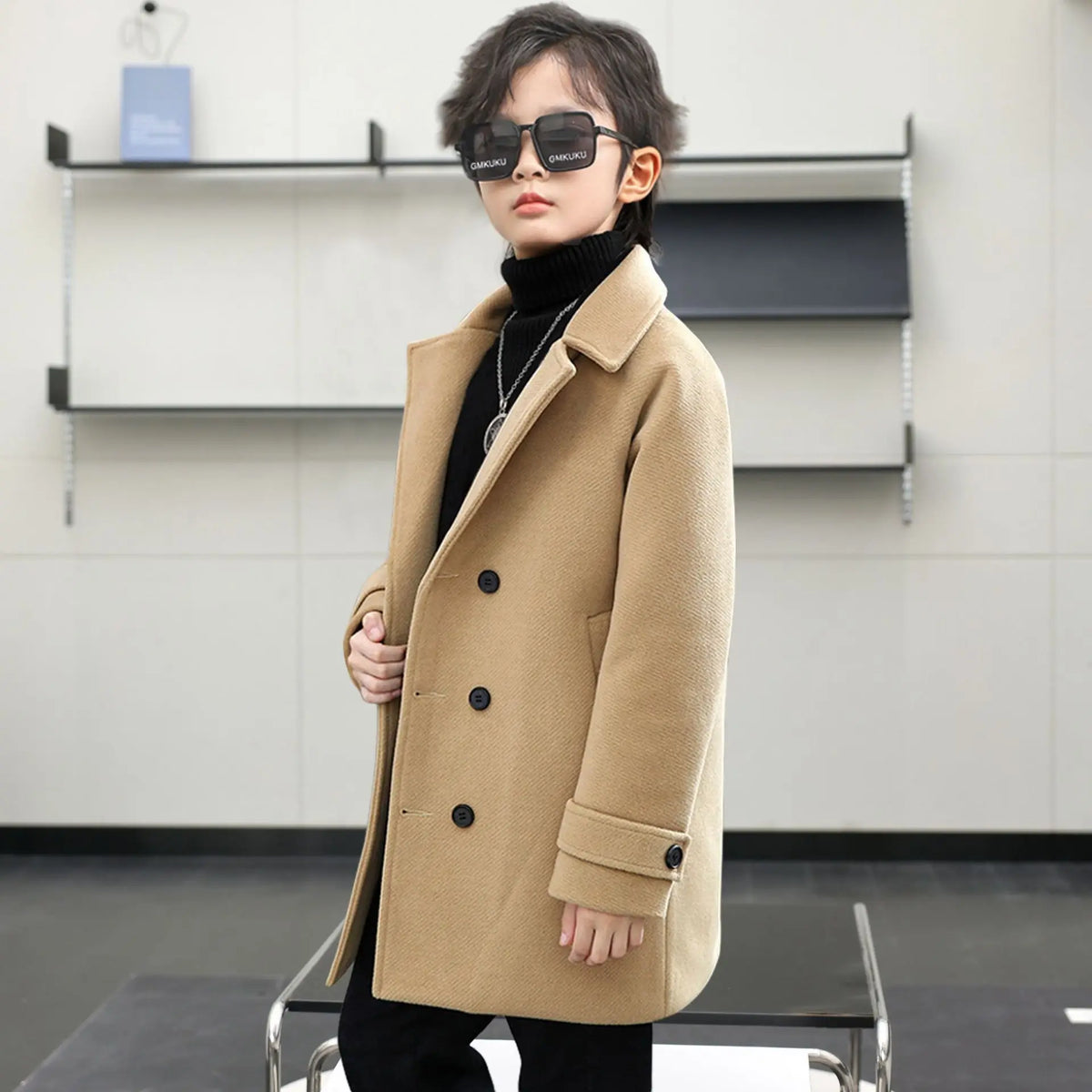 Teen Jungen Wolljacke Herbst Winter Neue Lange Stil Einfarbig Dicke Warme Revers Trenchcoat Für 3-10Y Kinder Hübsche Oberbekleidung