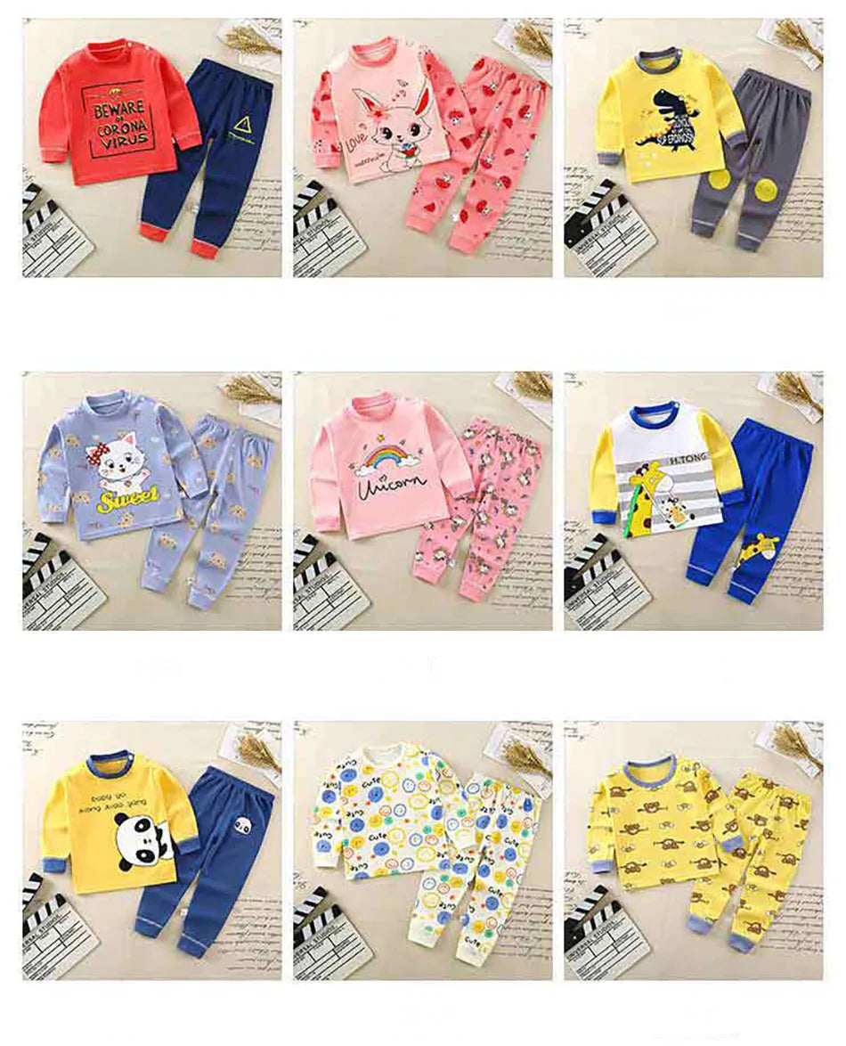 Baumwolle Kinder Pyjamas Set für Jungen Mädchen Herbst und Winter Cartoon Schlafen Loungewear Kinder Nacht Nachtwäsche Hause Tragen Kleidung