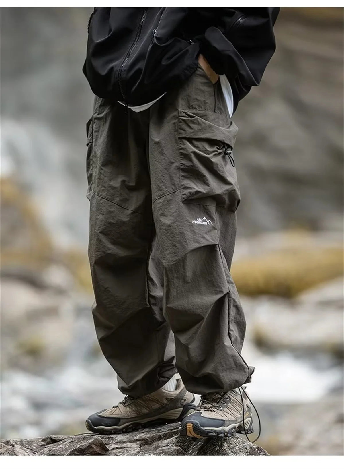 Herren Frühling und Herbst neue wasserdichte Hip Hop Bergsteiger hose lässige Harajuku Arbeits hose schwarze Cargo Outwear Hose