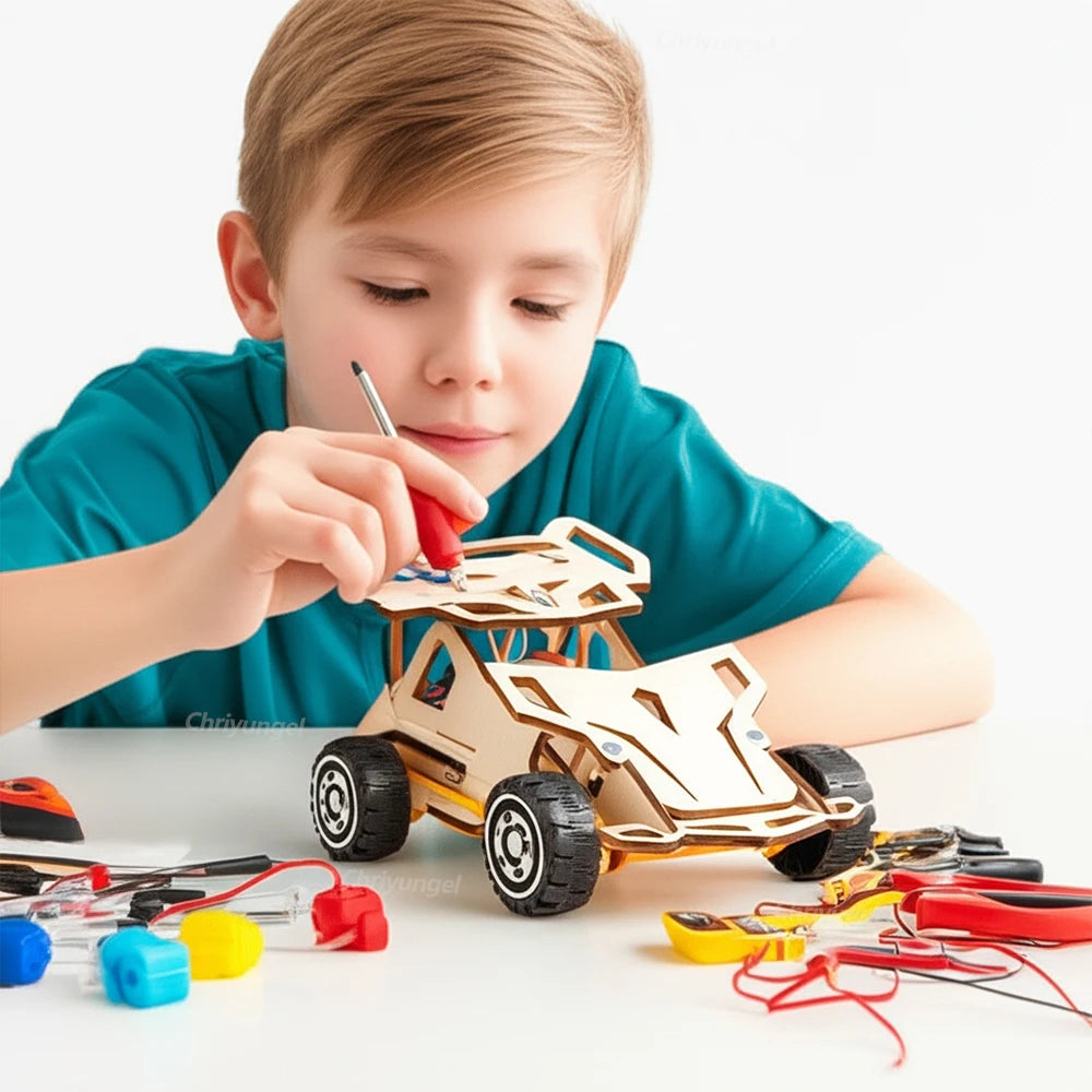 DIY Holz Fernbedienung Auto Holz Allradantrieb Racing Montage Wissenschaft Experiment Kits KINDER STEM Lernspielzeug