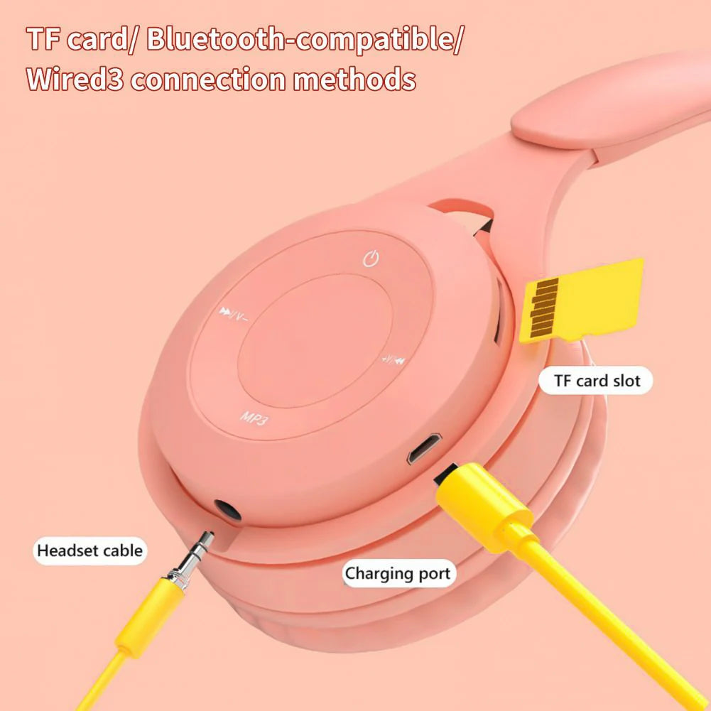Macaron-Kopfhörer für Kinder, kabelloser Bluetooth-Kopfhörer, Stereo-Stirnband, Gaming-Headset mit Mikrofon, Gamer-Mädchen-Geschenk für mobiles Tablet