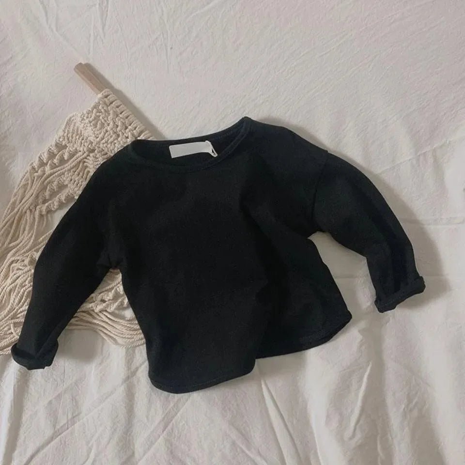 Herbst Winter Junge Mädchen Kinder solide lange Ärmel Bottom ing Shirt Kind lose T-Shirt Retro Baby Baumwolle Tops Kleinkind lässig T-Shirts