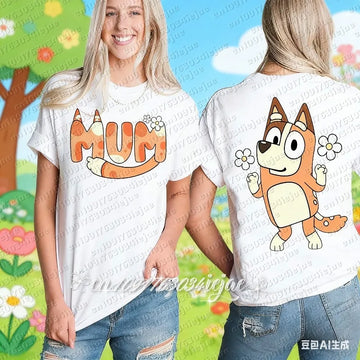 2026 Bluey Sommer Neues Familien-Eltern-Kind-Outfit Mama Papa Lässige Sportbekleidung Übergroße Atmungsaktive Bequeme Modische Oberteile