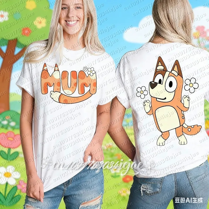2026 Bluey Sommer Neues Familien-Eltern-Kind-Outfit Mama Papa Lässige Sportbekleidung Übergroße Atmungsaktive Bequeme Modische Oberteile