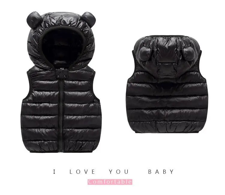 Neue Baby Jungen Mädchen Warme Daunenweste Herbst Winter Baumwolle Weste Mit Ohren Kinder Oberbekleidung Kinder Kleidung Kapuzenjacke Westen