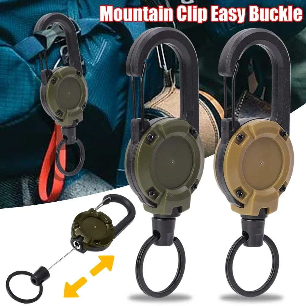 Einziehbare, robuste Zugrolle, Karabiner, Schlüsselanhänger, starkes Stahldrahtseil, Schnalle, Federschlüsselanhänger, Outdoor, sportliches Schlüsselanhänger-Werkzeug