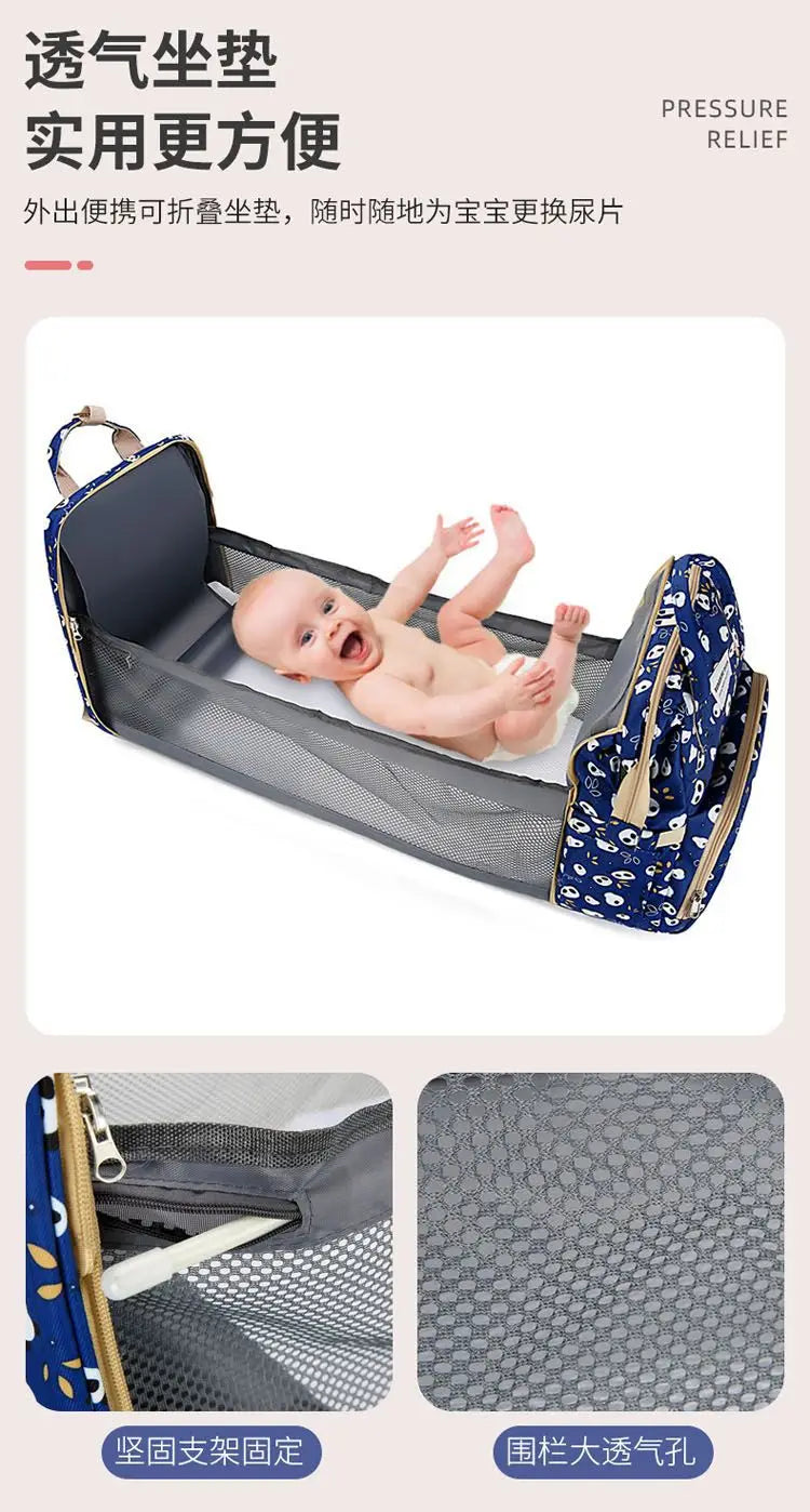 Mama Wickeltaschen Babybett Mutter Große Kapazität Windel Milchflasche Rucksäcke mit Wickelunterlage Praktische Baby-Stilltaschen Geschenk