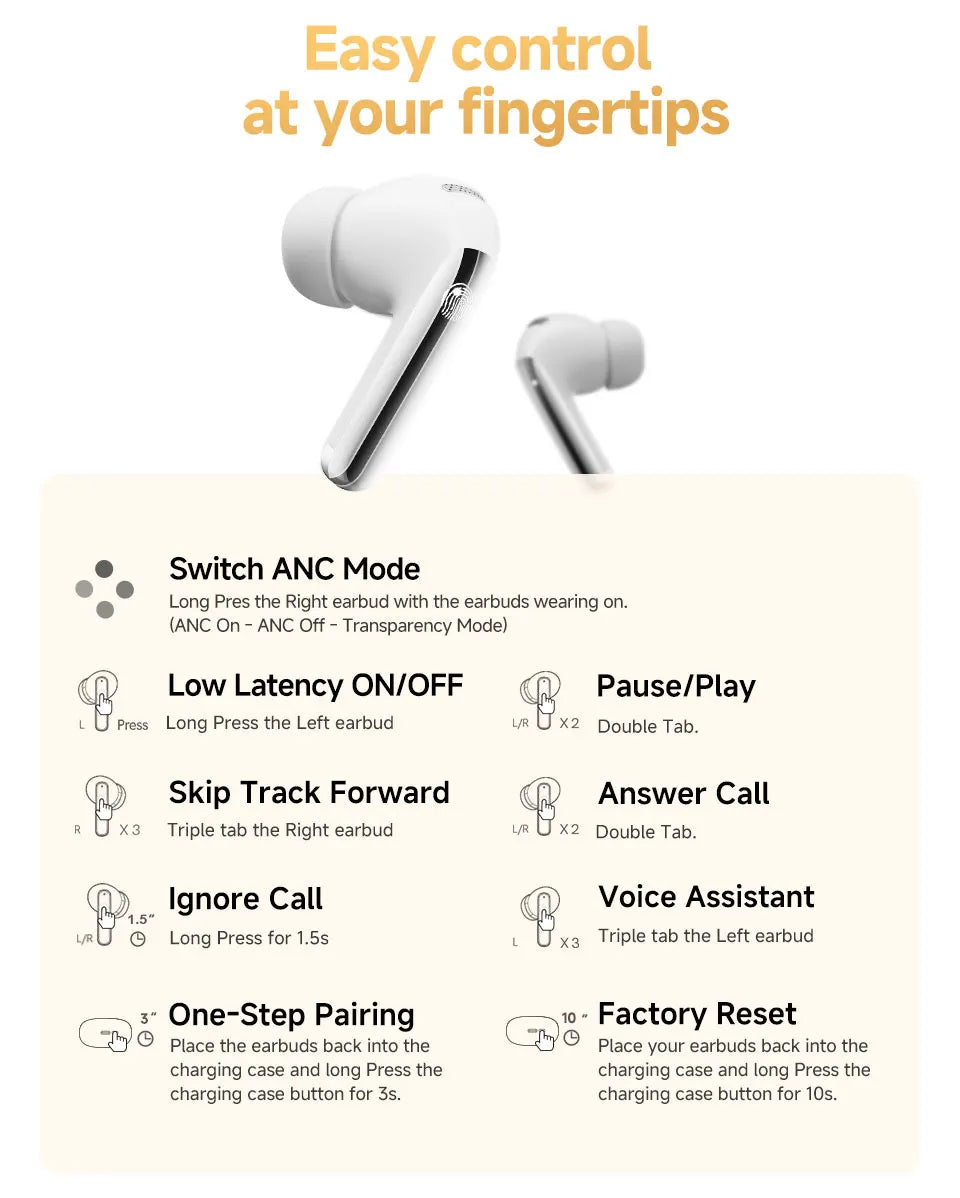 QCY MeloBuds Pro Adaptive Hybrid Active Noise Cancelling Kabellose Ohrhörer 46 dB Bluetooth 5.3 LDAC Hi-Res Audio 34H Ohrhörer Bequeme Passform