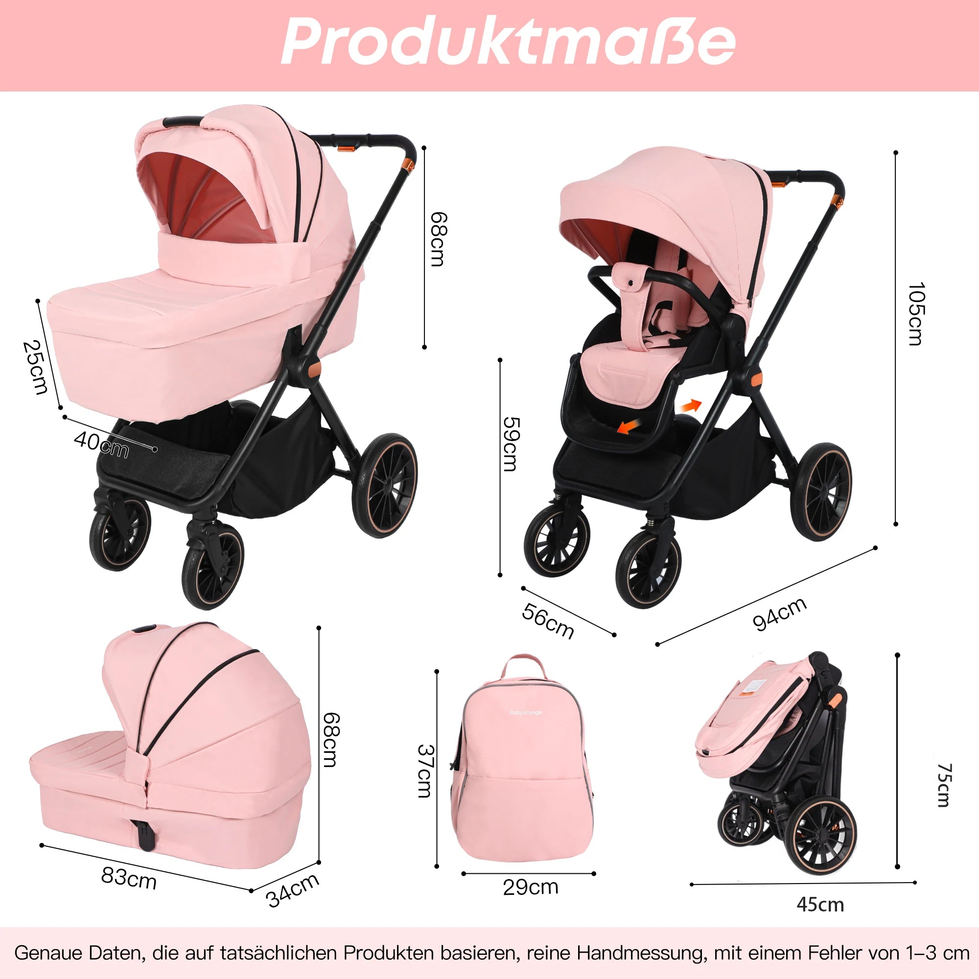 4-in-1-Kinderwagen mit Babyschale und ISOFIX-Basis, multifunktionaler, umkehrbarer Kinderwagen für Neugeborene, Hochsitz-Reisesystem
