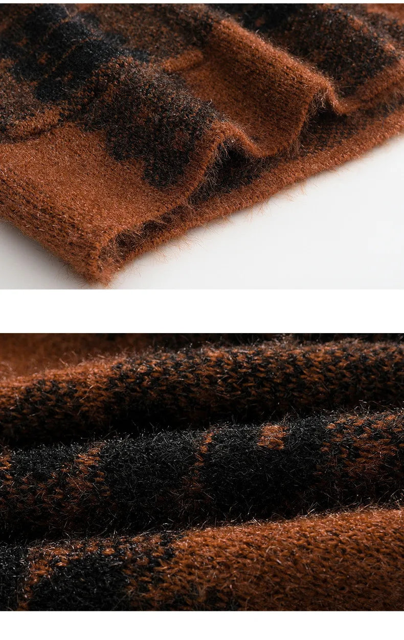 Casual Plaid Herbst Winter Kleidung Mittleren Alters Mutter Pullover Strickwaren Tops Verdicken Oma Warm Woolen Mantel Frauen Strickjacke