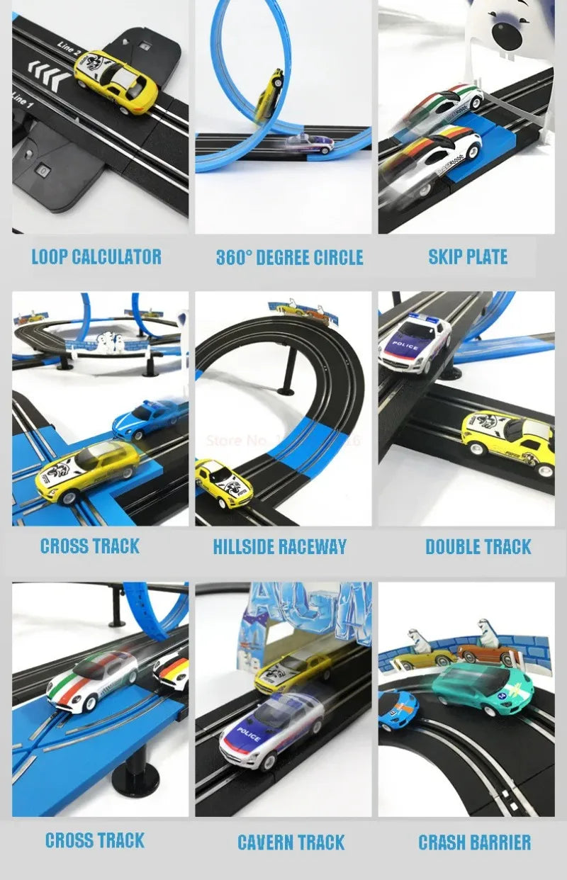 Sonic Storm Elektrische Eisenbahn Track Spielzeug Set Doppel Fernbedienung Auto Racing Track Autorama Schaltung Voiture Spielzeug Für Junge Kinder