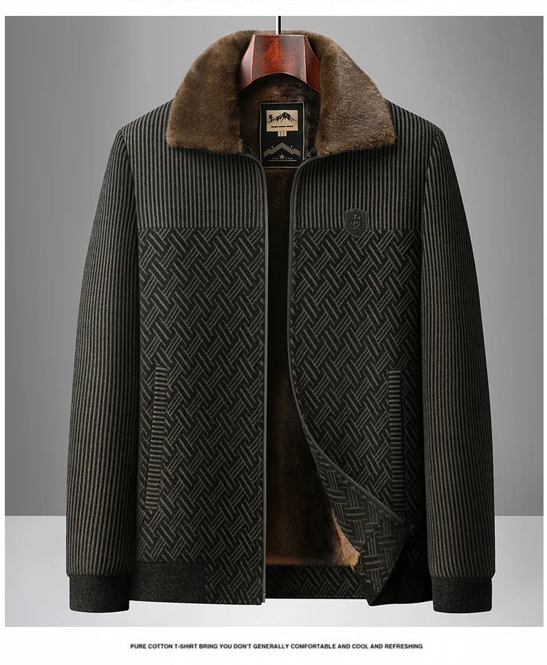2025, Herren-Jacke aus Wollmischung, Herren-Plüsch-verdickte Chenille-Baumwollkleidung, Papa-Kleidung, warmer Opa-Baumwollmantel