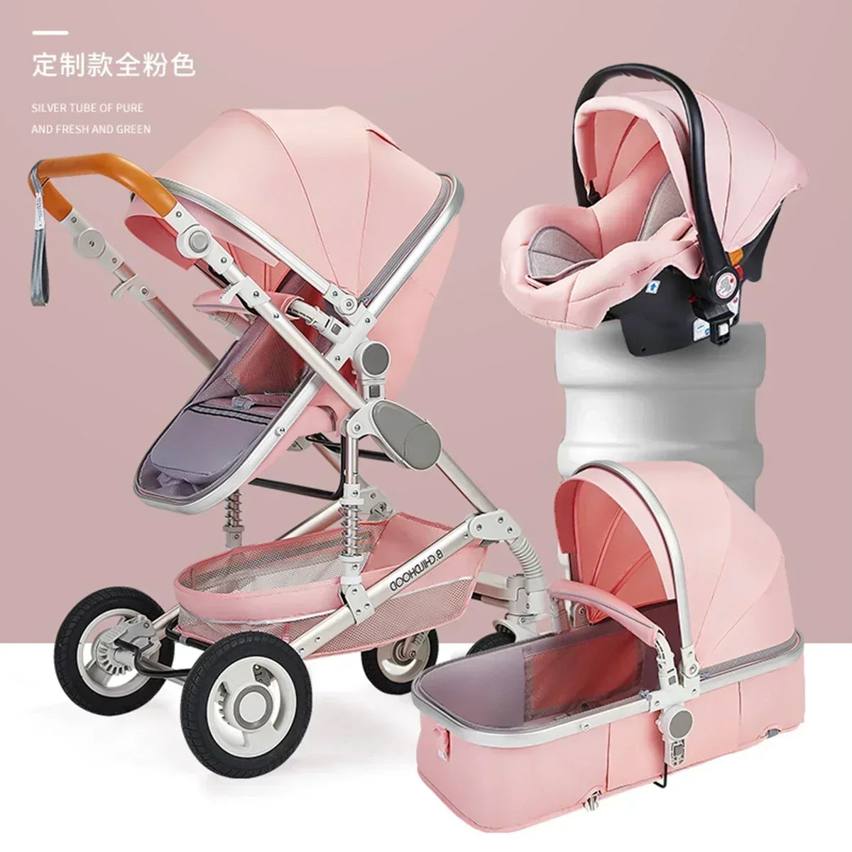 3-in-1-Kinderwagen, klappbar, beidseitig nutzbar, für alle Jahreszeiten, Kinderwagen, Babykutsche, hohe Sitzposition, für Neugeborene, Reisen