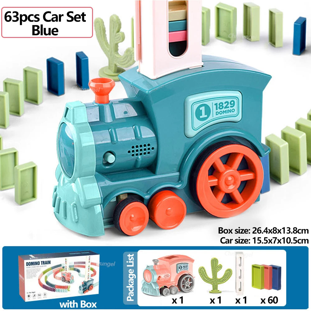 Domino-Zug für Kinder, automatisches Verleggen von Elektroautos, buntes Dominosteinen-Set, Ziegelblöcke, Kits, Spiele, Lernspielzeug, Geschenk für Mädchen und Jungen
