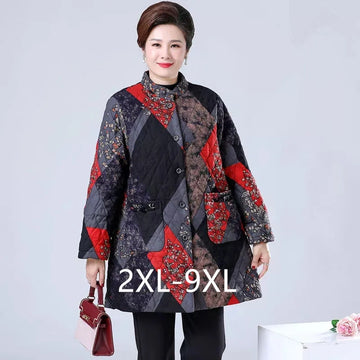 Lose Damen Herbst Winter Baumwollmantel mittleren Alters ältere Mutter dicke warme Jacke Oma Parkas 100 kg tragen 2XL-9XL