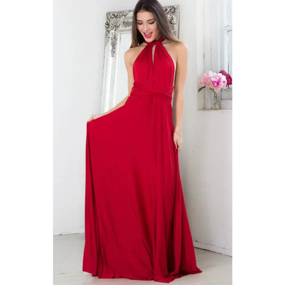 Mode Multi-getragen V-ausschnitt Vestidos De Fiesta Frauen Lange Kleid Sexy Geschnallt Dame Sommer Maxi Kleid