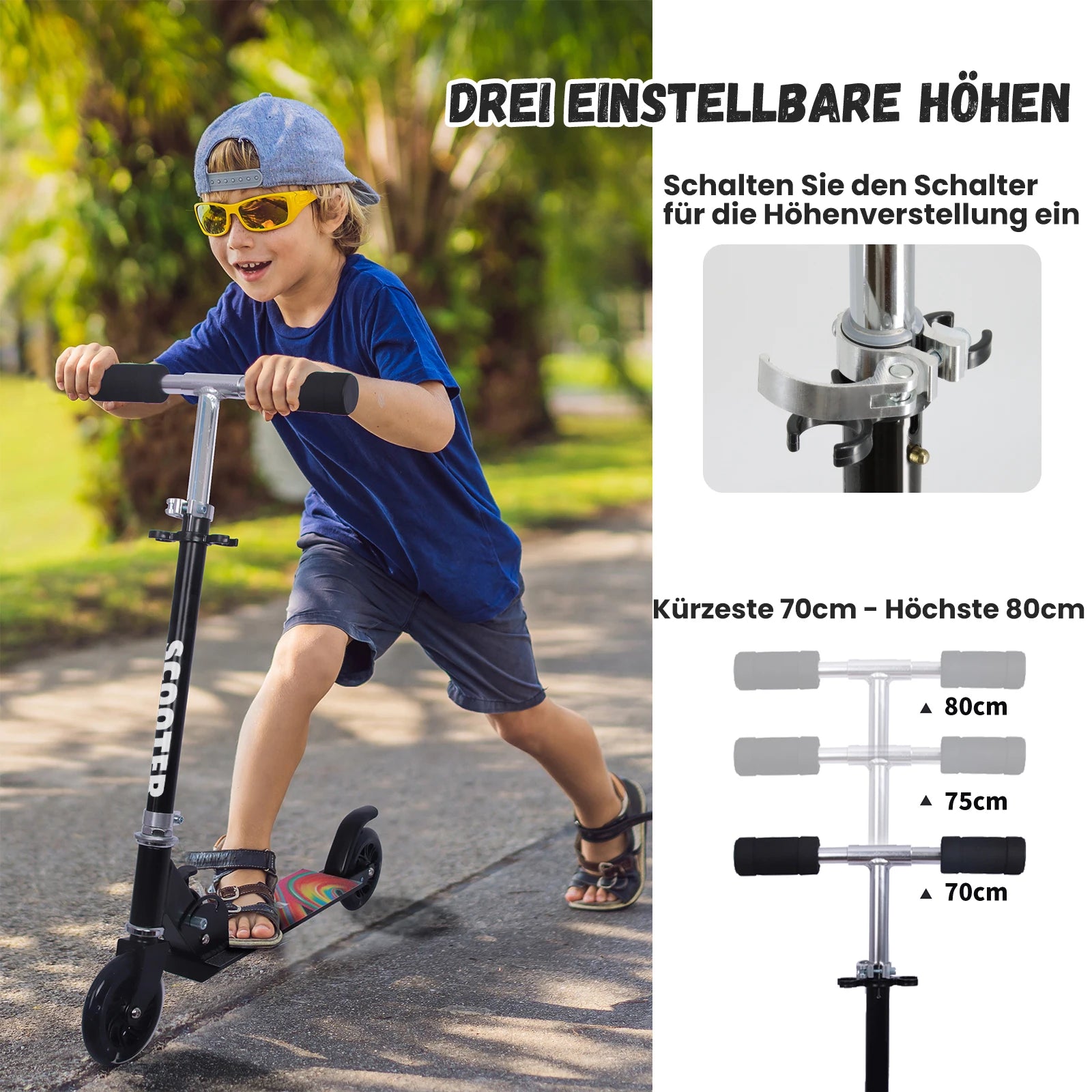 Roller für Kinder im Alter von 6-12/3-5 Jahren, faltbar und höhenverstellbar, LED-Leuchtrollen, maximale Belastung 50 kg.