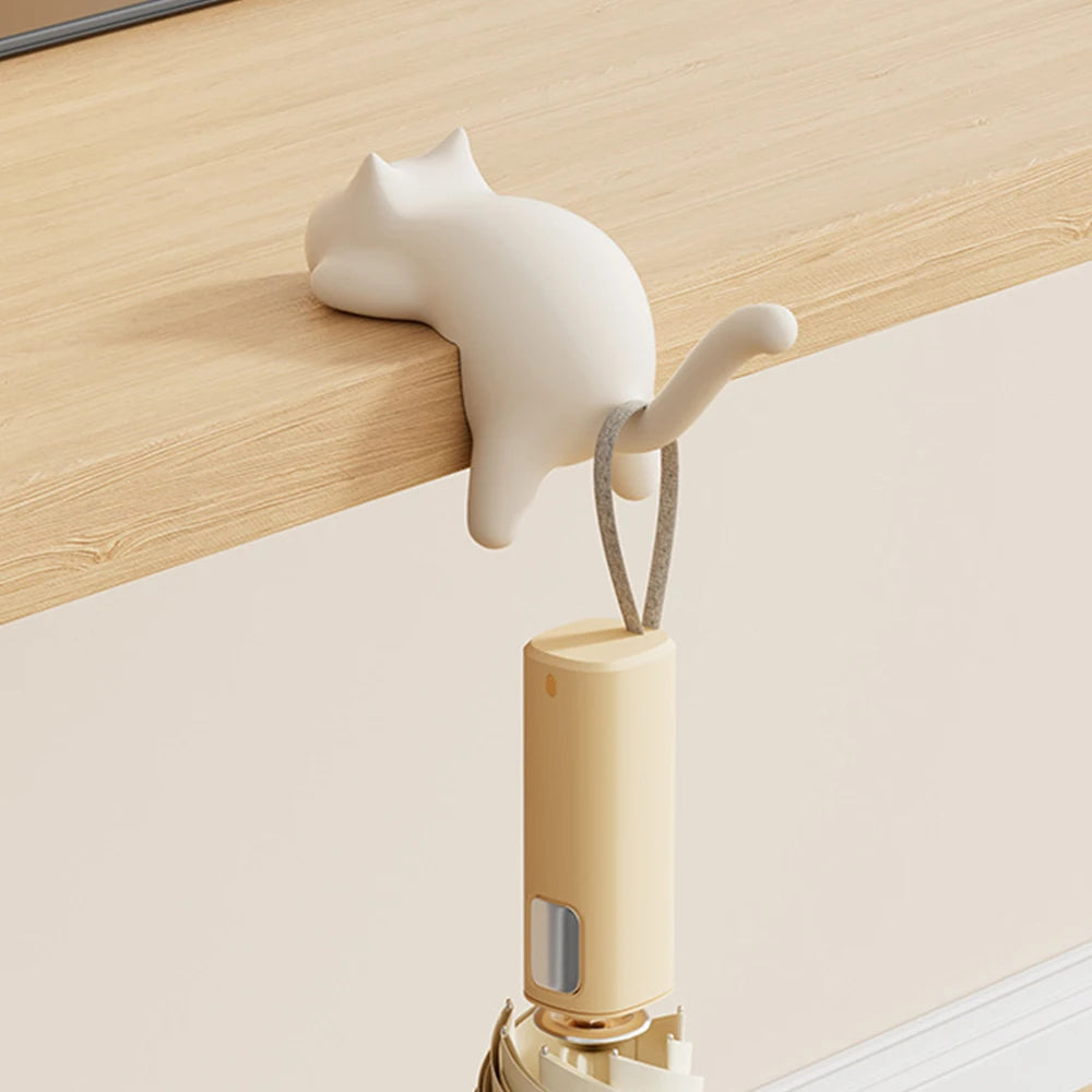 Katzenförmiger, spurloser Haken, beschädigungsfreier Wandhalterungsclip für Tasche/Geldbörse/Federmäppchen auf dem Schreibtisch, Tisch, Arbeitszimmer, Büro