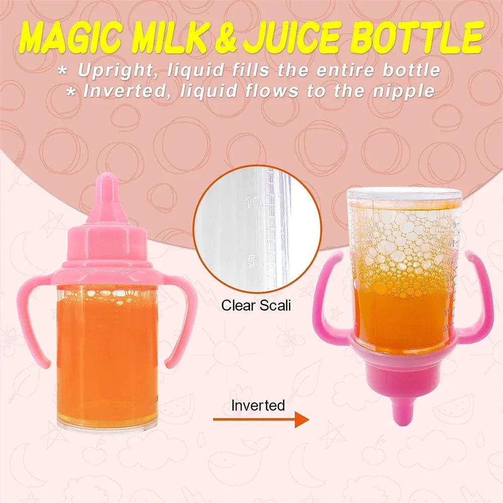 Große Baby Puppe Babyflasche Set Babypflege Spielzeug Kinderwagen 2 stücke Milch Und Saft Flaschen Mit Spielzeug Schnuller für Babypuppen