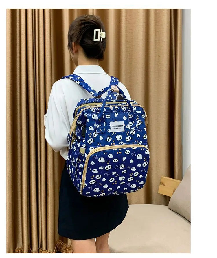 Mama Wickeltaschen Babybett Mutter Große Kapazität Windel Milchflasche Rucksäcke mit Wickelunterlage Praktische Baby-Stilltaschen Geschenk