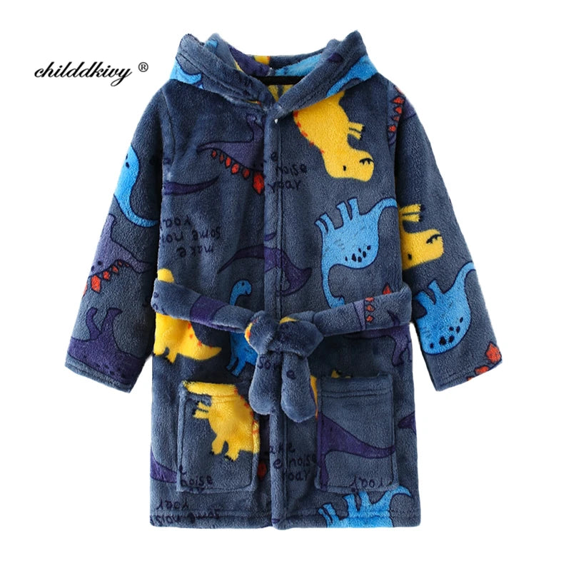 Flanell-Pyjama für Jungen und Mädchen, Herbst und Winter, Kinder-Nachtwäsche, weiche Kapuze, Kinder-Homewear, 2–8 Jahre