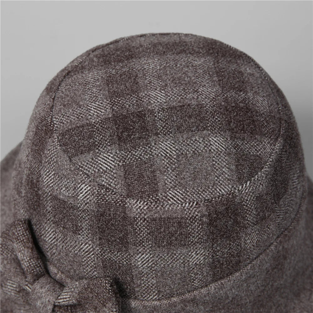 Elegante Schleife Herbst Winter verdickter karierter Fischerhut für Frauen mittleren Alters Mutter Oma