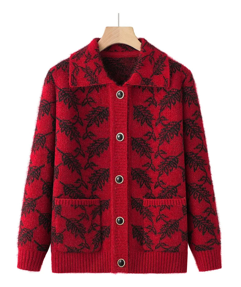 Mode Oma Gestrickte Oberbekleidung Mantel Herbst Winter Verdicken Pullover Jacke Mittleren Alters Mutter Tops Frauen Strickjacke Mujer 4XL
