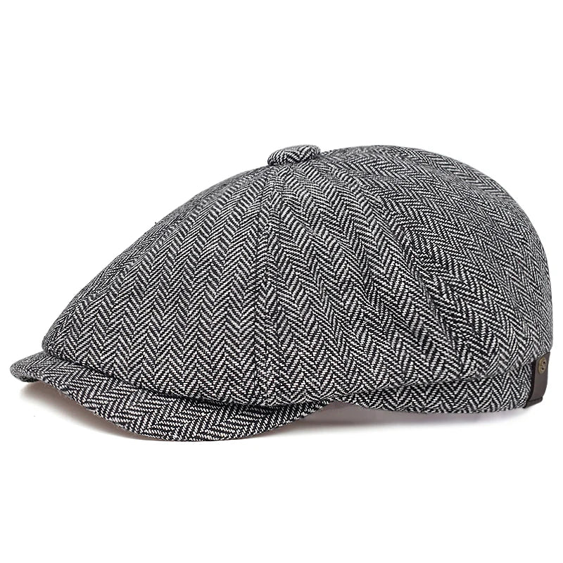 Retro Newsboy Caps für Herren, achteckige Hüte, britische Malerhüte, Herbst-Winter-Baskenmützen, Fischgrätmuster-Flatcaps, Hip-Hop-Baskenmützen, Gorras