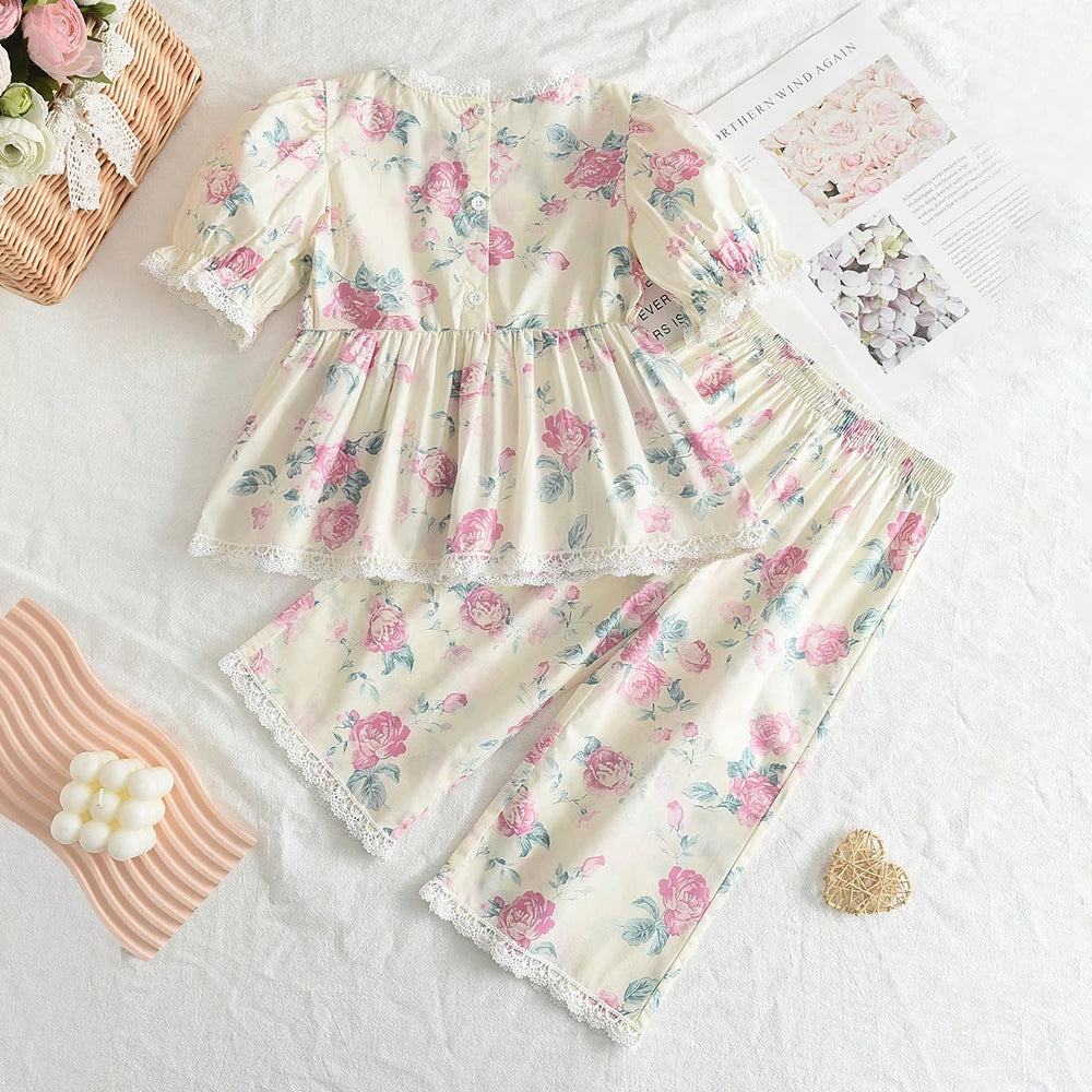 Bear Leader Baby-Mädchen-Freizeitkleidung, Rundhalsausschnitt, ärmelloses Polka-Dot-Oberteil + Hose mit weitem Bein, 2-teiliges Set mit Schleife und Knopf