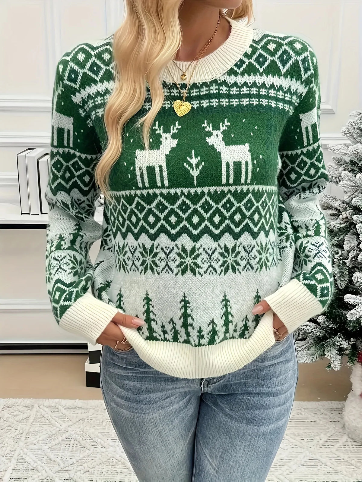 Weihnachten frauen Pullover Langarm Rundhals Elch Druck Festliche Vielseitige Pullover Sueter Frauen Winter Herbst Pullover Damen