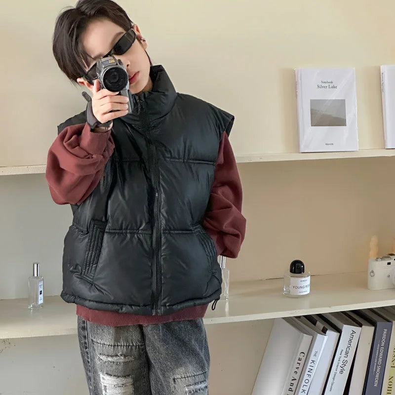 Herbst Winter Neue Jungen Mädchen Weste Einfarbig Dicke Warme Daunen Baumwolle Zipper Weste Für 3-12 Jahre Teen kinder Casual Oberbekleidung
