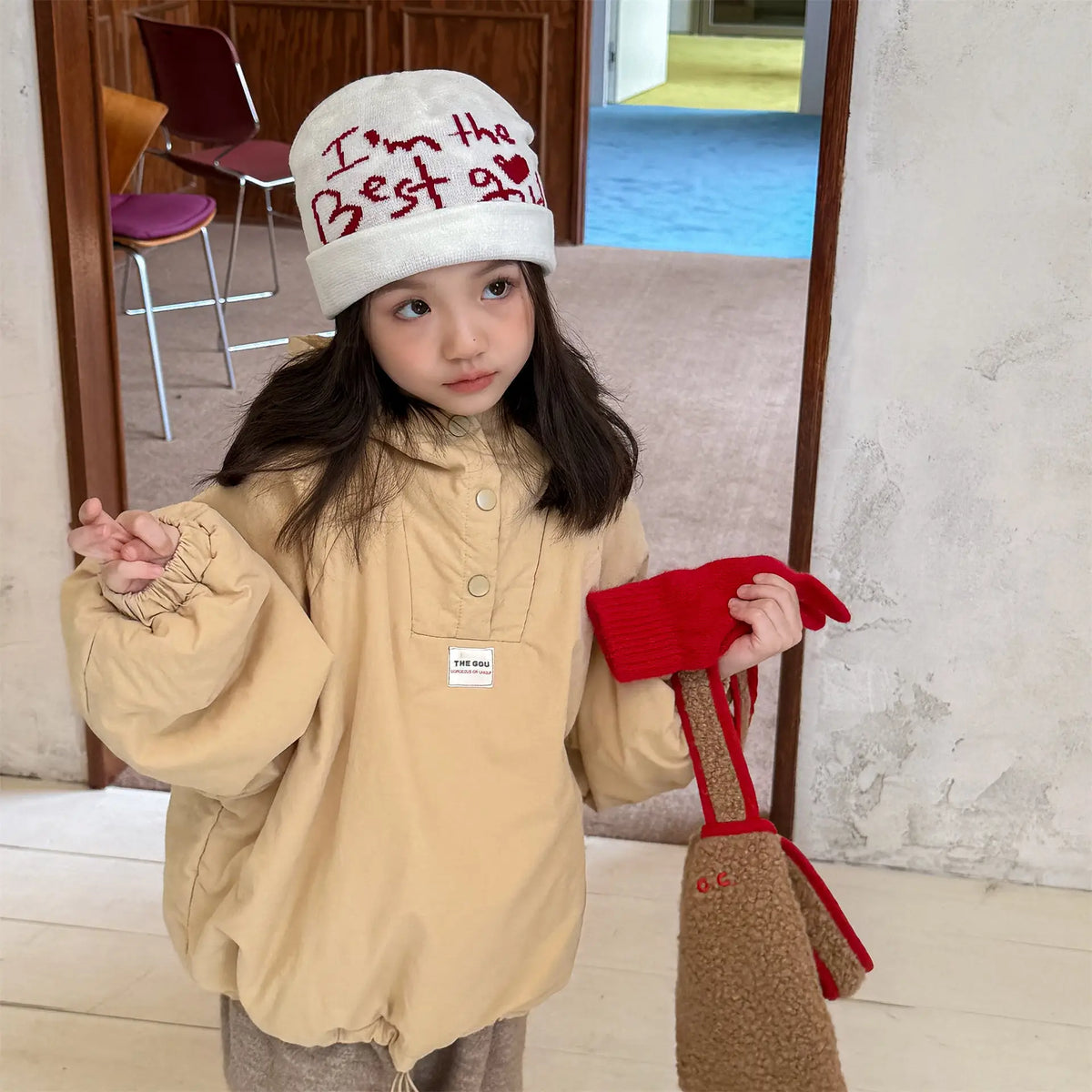 Kindermantel 2026 Winter Neuer Koreanischer Kapuzenmantel mit Wattierung Baby-Mädchen Brotjacke Oberbekleidung