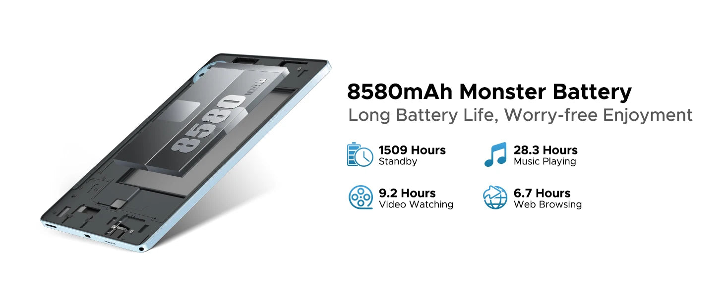 DOOGEE U11 Tablet 11" Ultra-klares 90-Hz-Display 16 GB 128 GB 8580 mAh Akku Unisoc T7200 Dual-Lautsprecher Widevine L1 Android 16