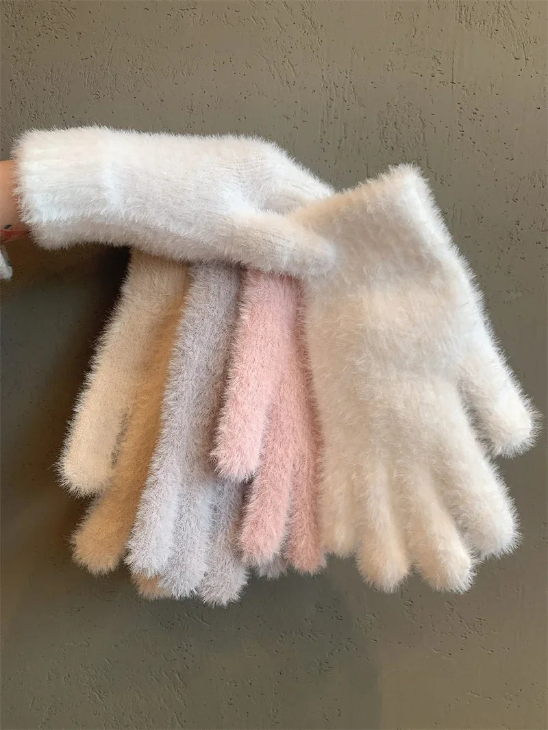 Mode Winter Nerz Samt Fünf Finger Handschuhe Plüsch Warme Kalt-proof Handschuhe Frauen Im Freien Radfahren Einfarbig Wistiti Fäustlinge