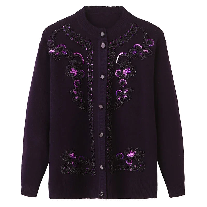 Fdfklak Oma Pullover Mantel frauen Strickjacke Mittleren Alters Ältere Mutter der Kleidung Frühling Herbst Langarm Top 4XL