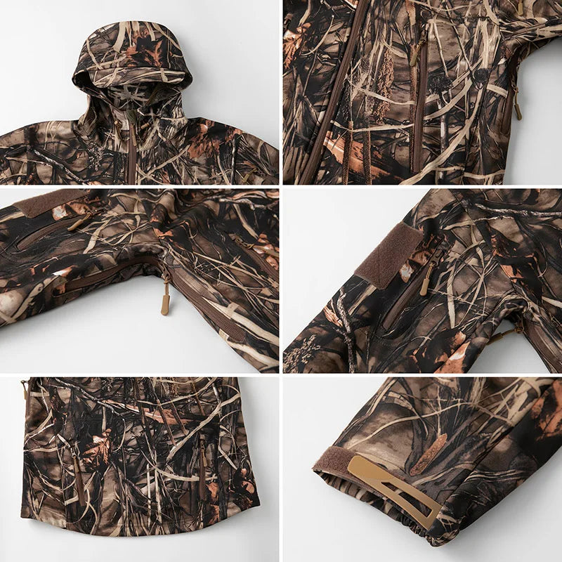 Männer Silent Soft Shell Camouflage Taktische Jacke Wasserdichte Warme Fleece Jagd Jacken Outdoor Wandern Angeln Mit Kapuze Mantel