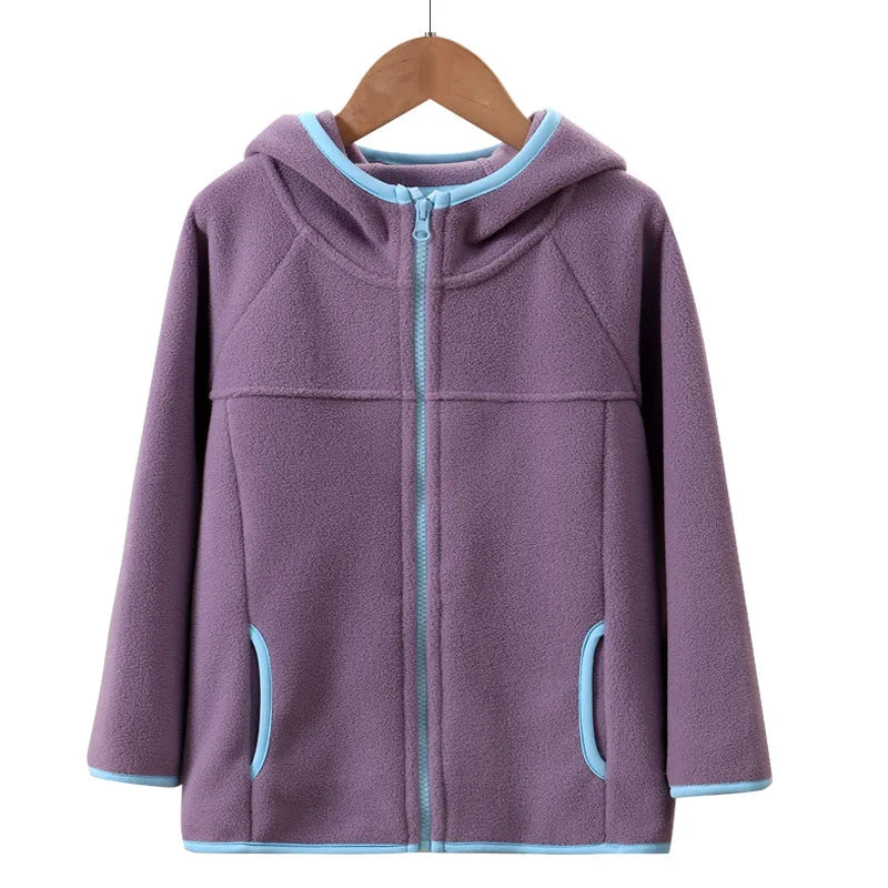 Kinder-Fleecejacke, Herbst und Winter, lässig, warm, für Teenager, Jungen und Mädchen, mit Kapuze, Oberbekleidung, antistatisch, winddicht, gemütlich, Kinderoberteile