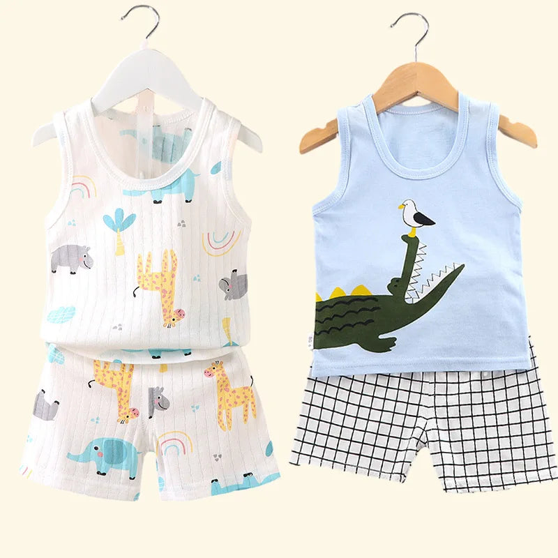 Kinderkleidung, bedruckt, ärmellose Oberteile, Shorts, niedlich, atmungsaktiv, für Kinder, Sommerweste, Shorts, Set, Tank-Top für Babykleidung, Kinder